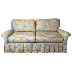 Custom Blue and Yellow Toile Upholstered Sofa
