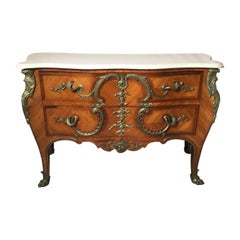 Lois XV Style Marble Top Bombe Commode with White Marble Top