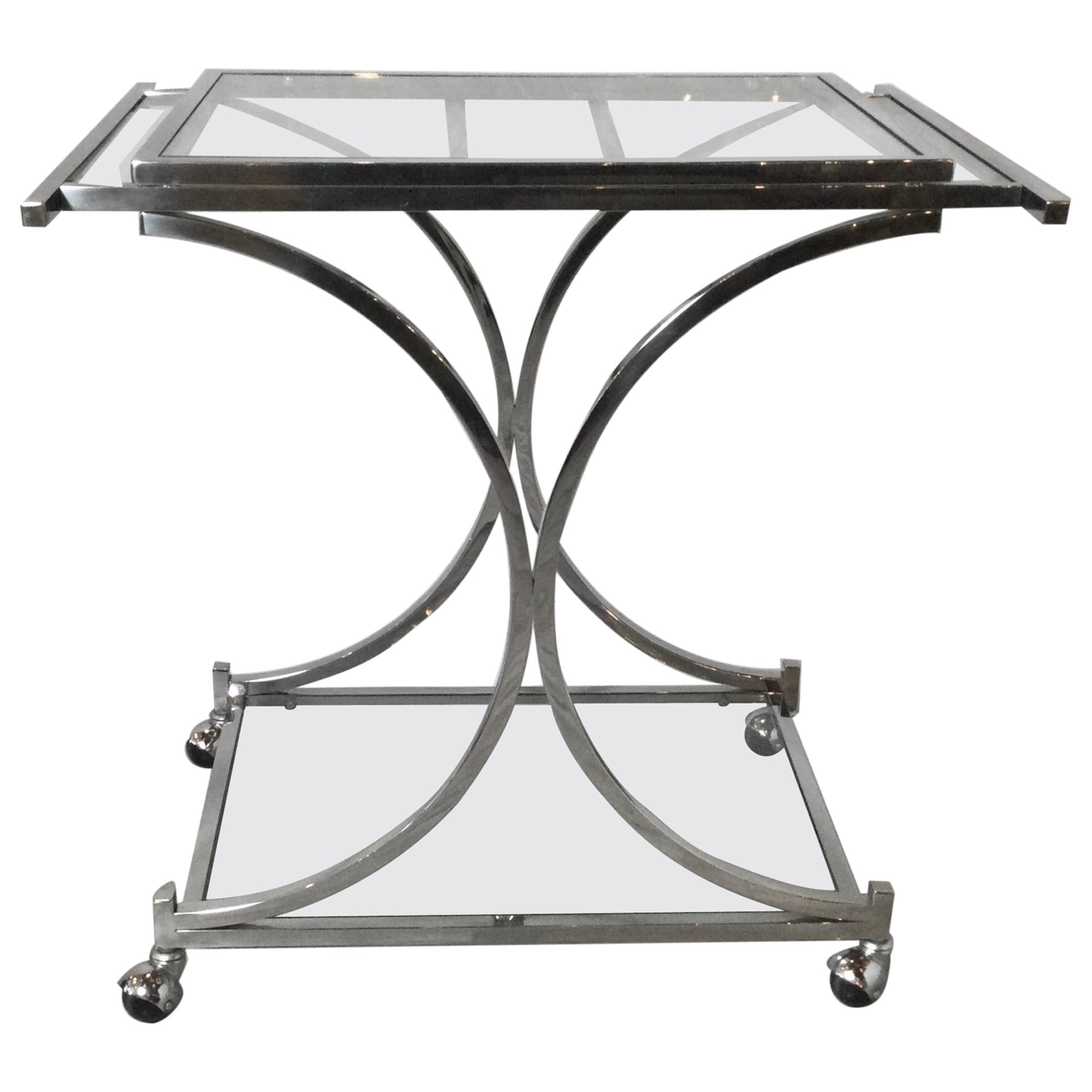 Mid Century Chrome and Glass Expandable Serving Cart