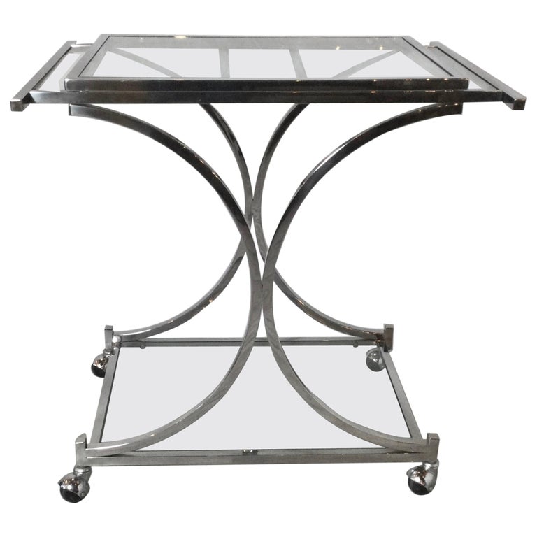 Mid Century Chrome and Glass Expandable Serving Cart For Sale at 1stDibs
