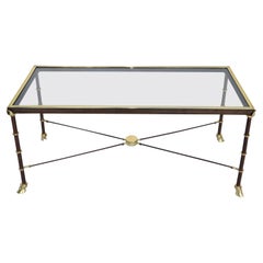Maison Jansen French Polished Brass, Steel & Glass Top Coffee Table Claw Feet
