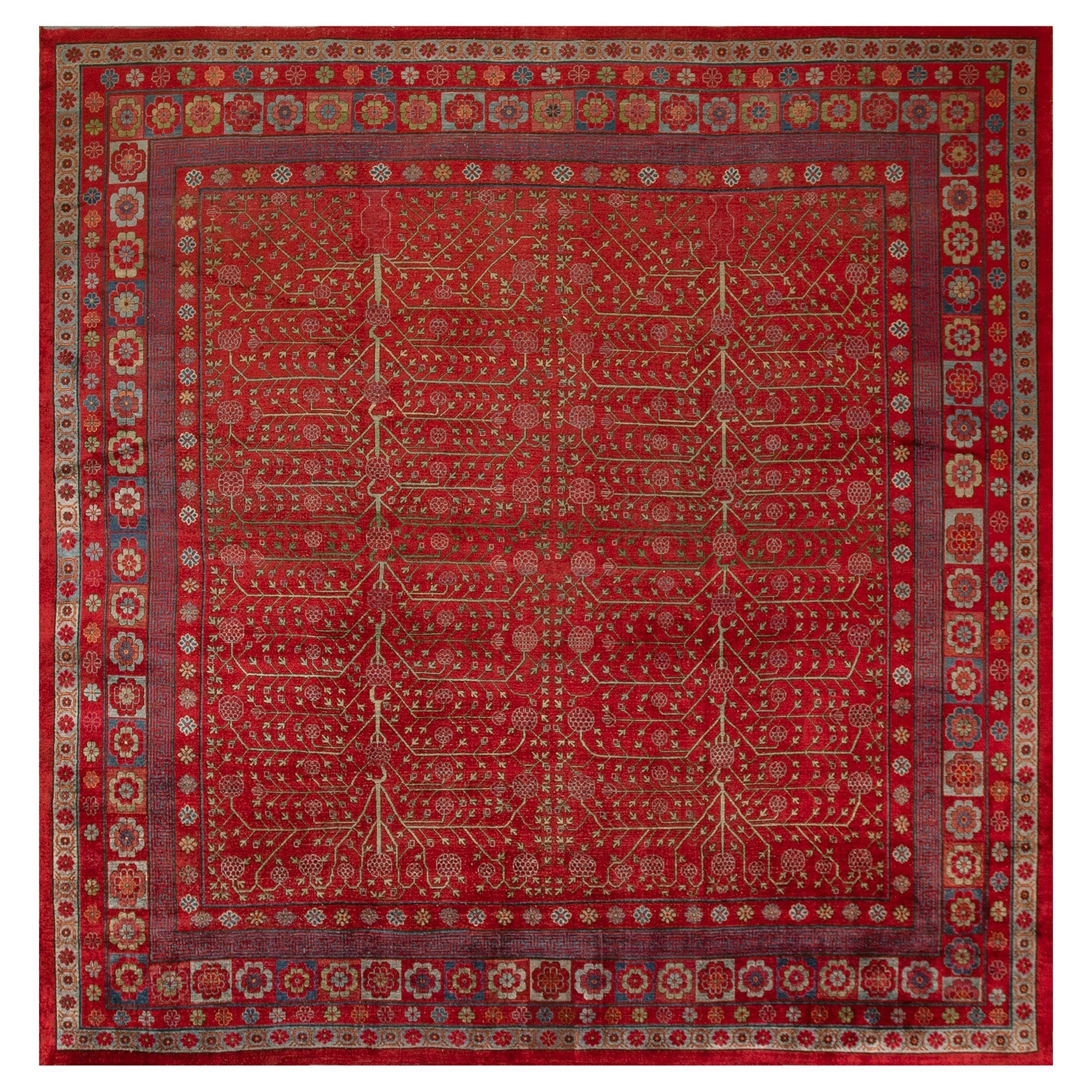 Early 19th Century Central Asian Chinese Khotan Silk Carpet For Sale