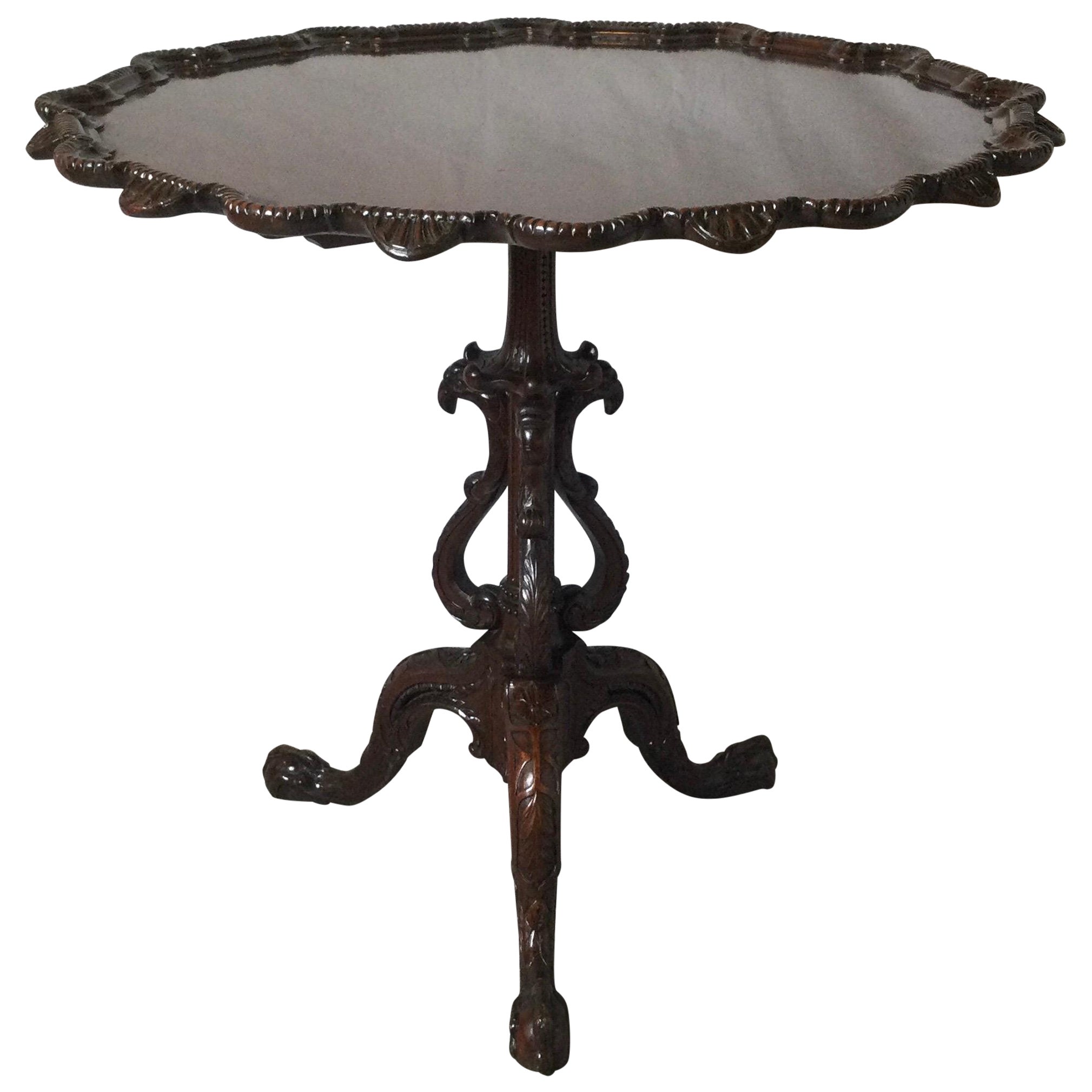 Hand Carved Mahogany Tilt Top Tea Table, Circa 1890 For Sale