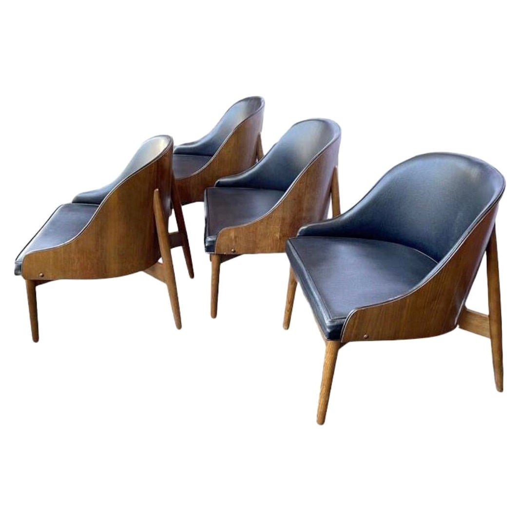 Vintage Mid-Century Modern Kodawood Walnut Lounge Barrel Back Chairs, Set of 4