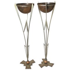 Pair of Art Deco Iron and Copper Plant Stands Attributed to Warren MacArthur