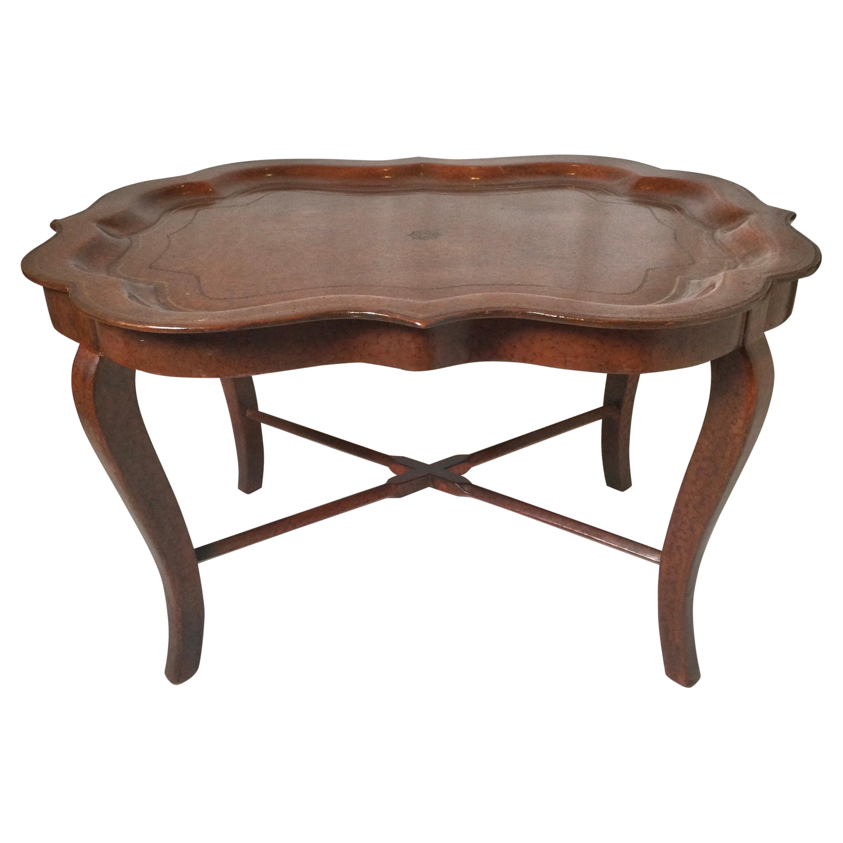 Vintage Leather Tray Top Table For Sale
