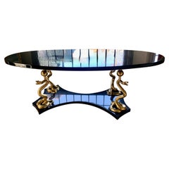 Black Lacquer Center or Console Table with 24K Gilt Bronze Serpent Legs