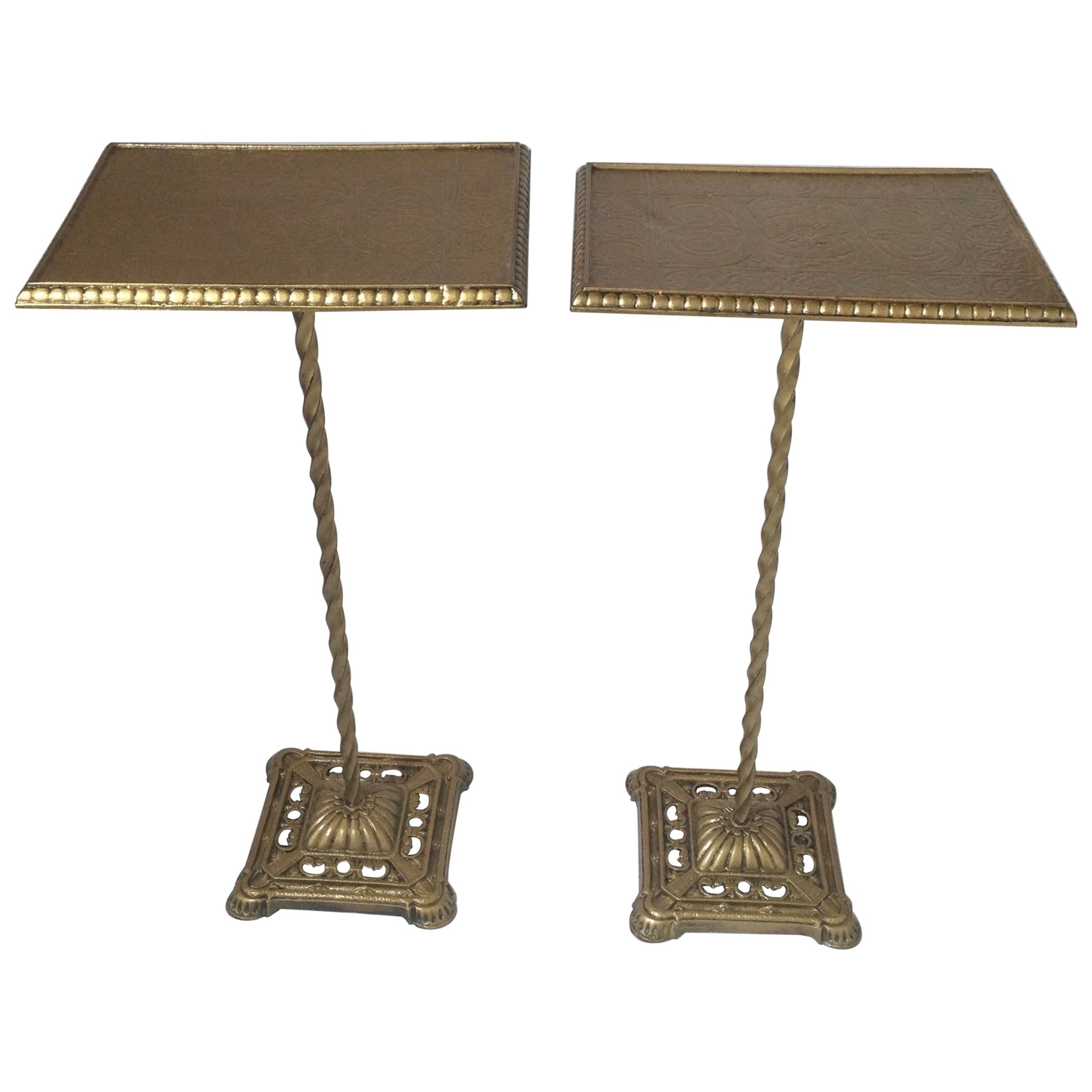 Pair of Cast Iron, Gold Painted Side Tables 