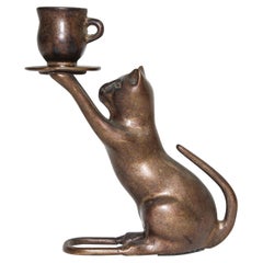 Vintage Art Deco Style French Bronze Candle Holder in a Form of a Cat