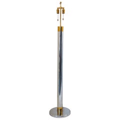 Midcentury Vintage Italian Bicolor Chrome and Brass 1970s Tall Floor Lamp