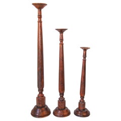 Oversized Hand Carved Wood Floor Pillar Holder Set of Three India