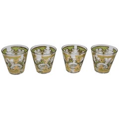 Vintage Georges Briard Set of Four Rock Glasses Green and Gold 
