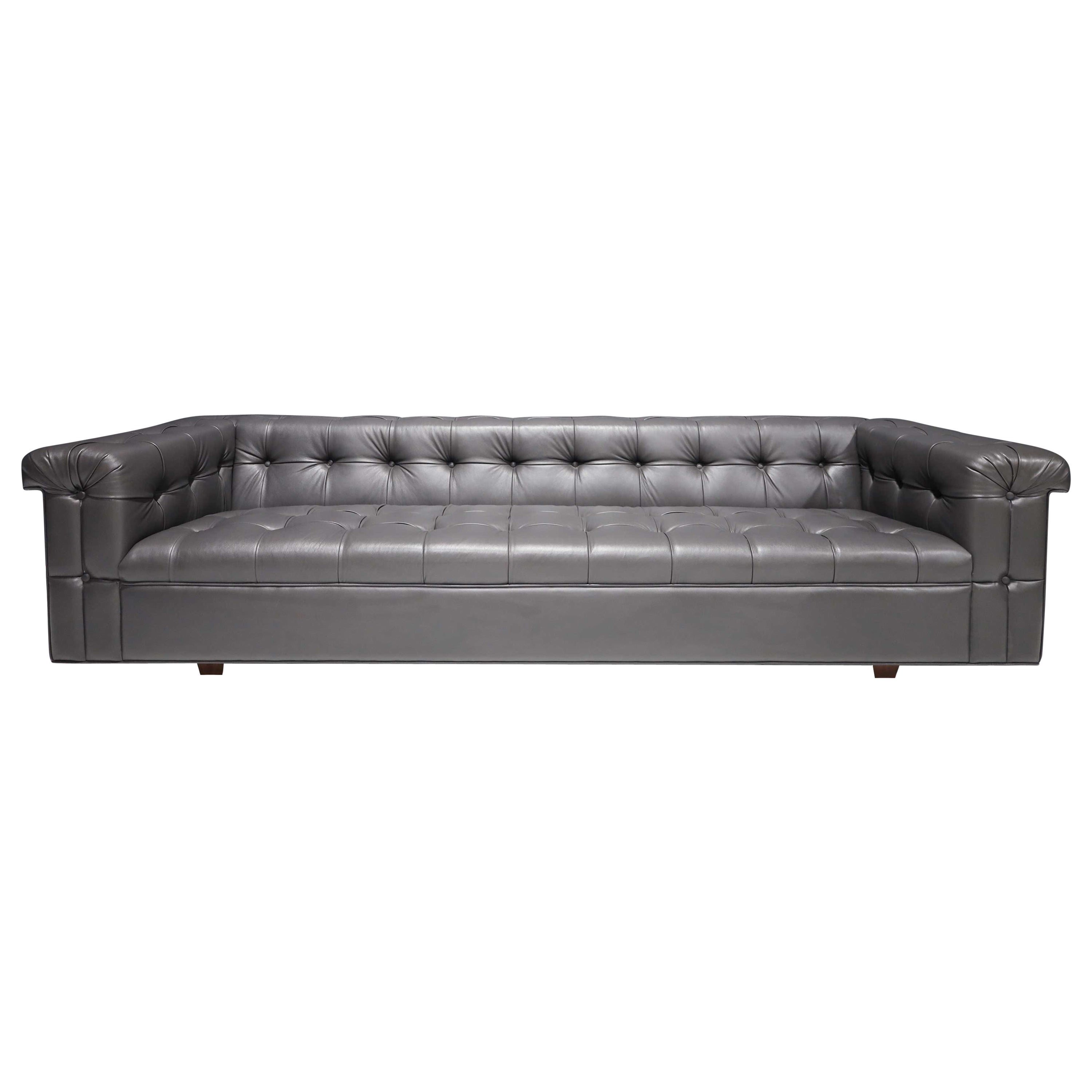 Edward Wormley for Dunbar Party Sofa Model 5407 in Dark Gray Leather