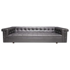 Retro Edward Wormley for Dunbar Party Sofa Model 5407 in Dark Gray Leather