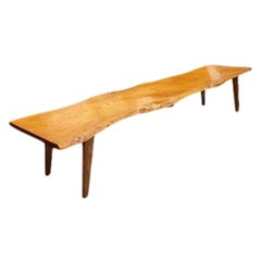 Used 1960s Solid Wood Slab Plant Stand Table Bench Accent