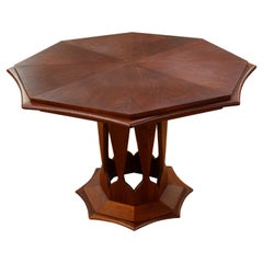 Harvey Probber Octagon Walnut Dining Table w Leaf Mid-Century Modern