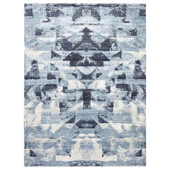 Doris Leslie Blau Collection Braque Abstract Geometric Blue and Gray Wool Rug