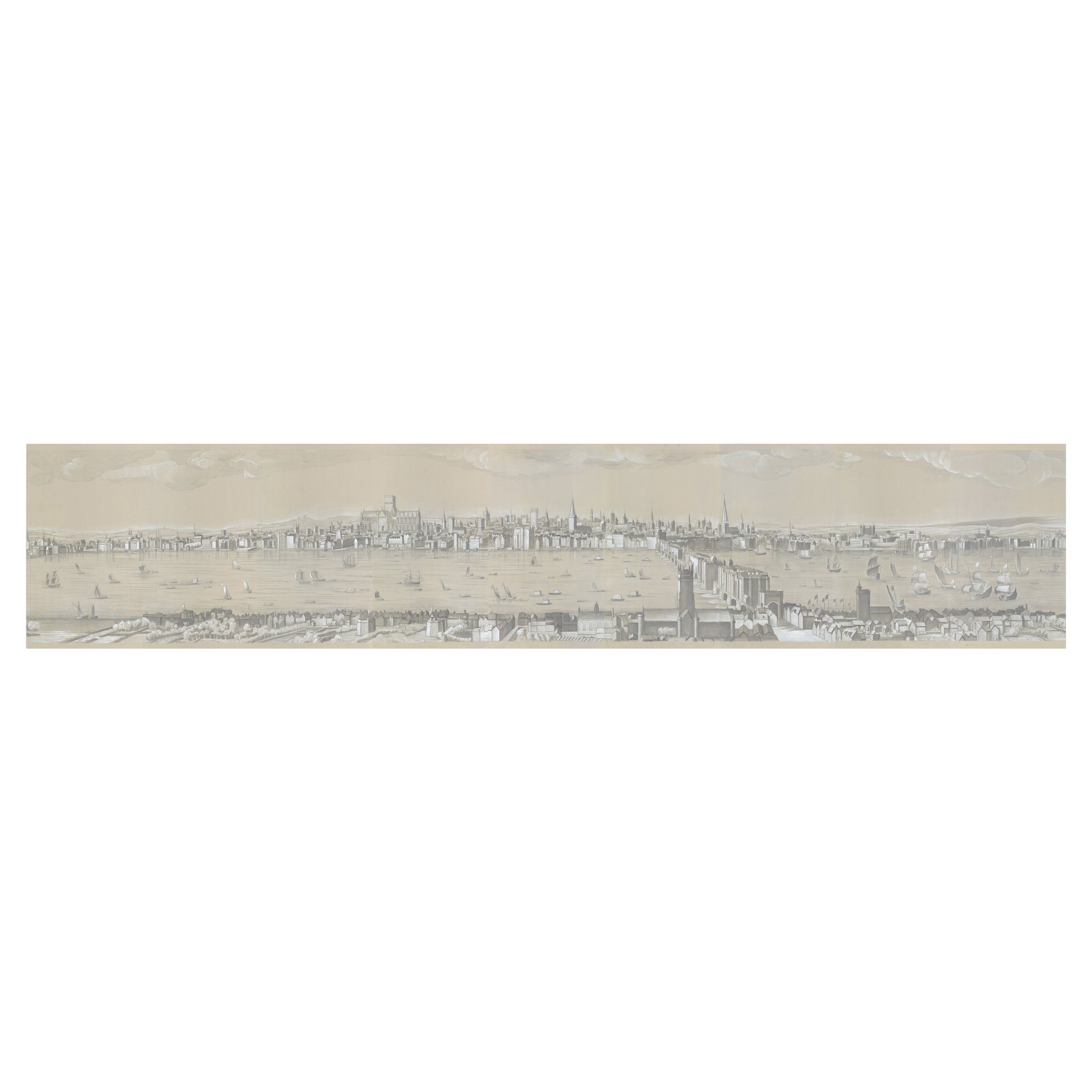 London Skyline 1616-1939 Hand Painted Wallpaper For Sale