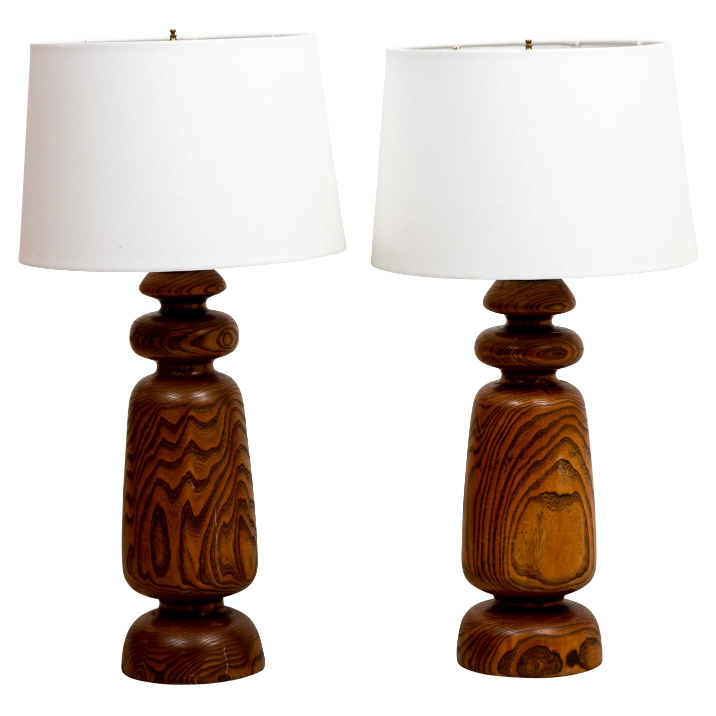 Pair of Wood Turned Table Lamps For Sale