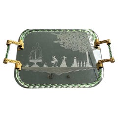 Itailan Murano Barovier Style Vanity Tray with Etched Mirror Twisted Glass Rope