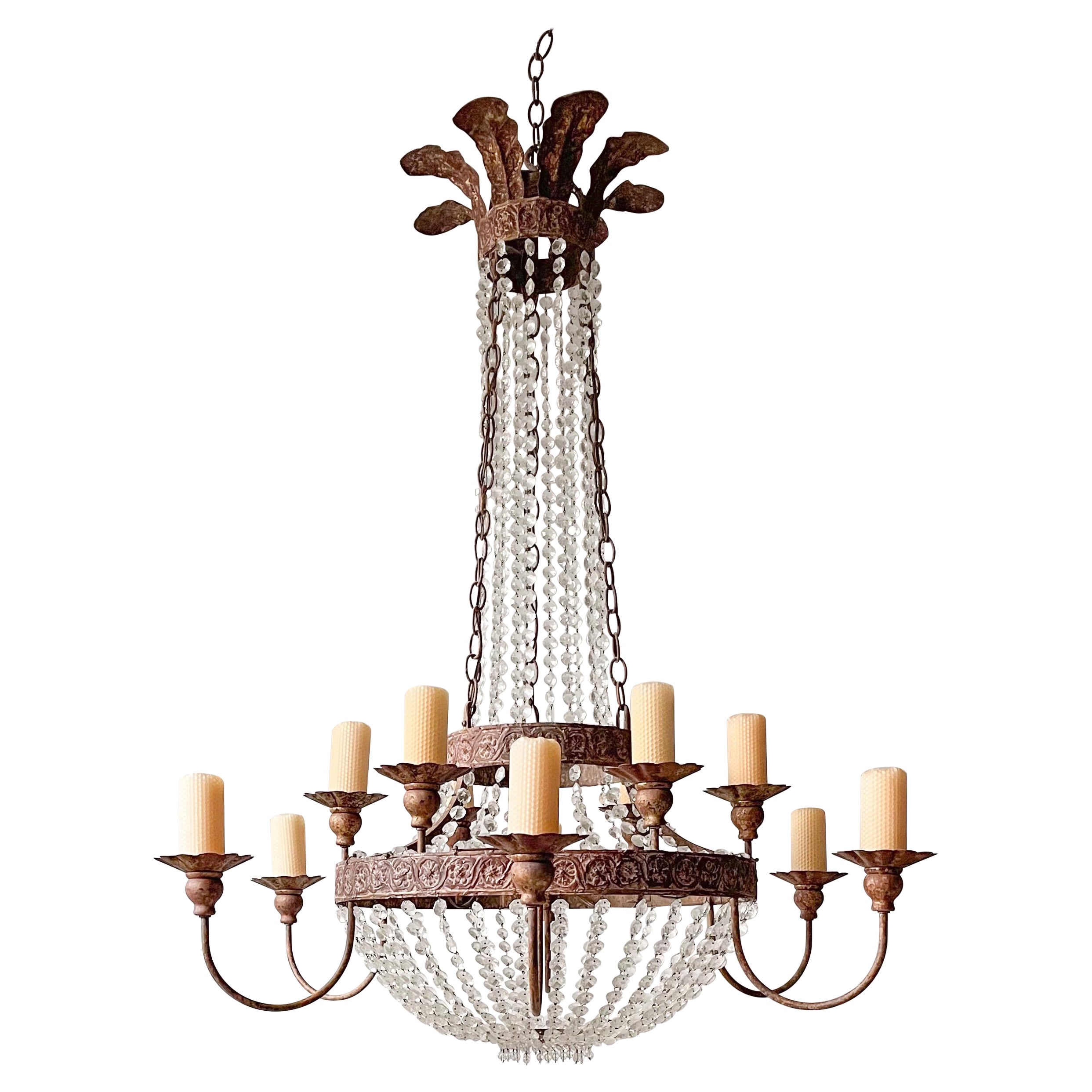 Twelve Light Iron and Crystal Chandelier by Niermann Weeks 