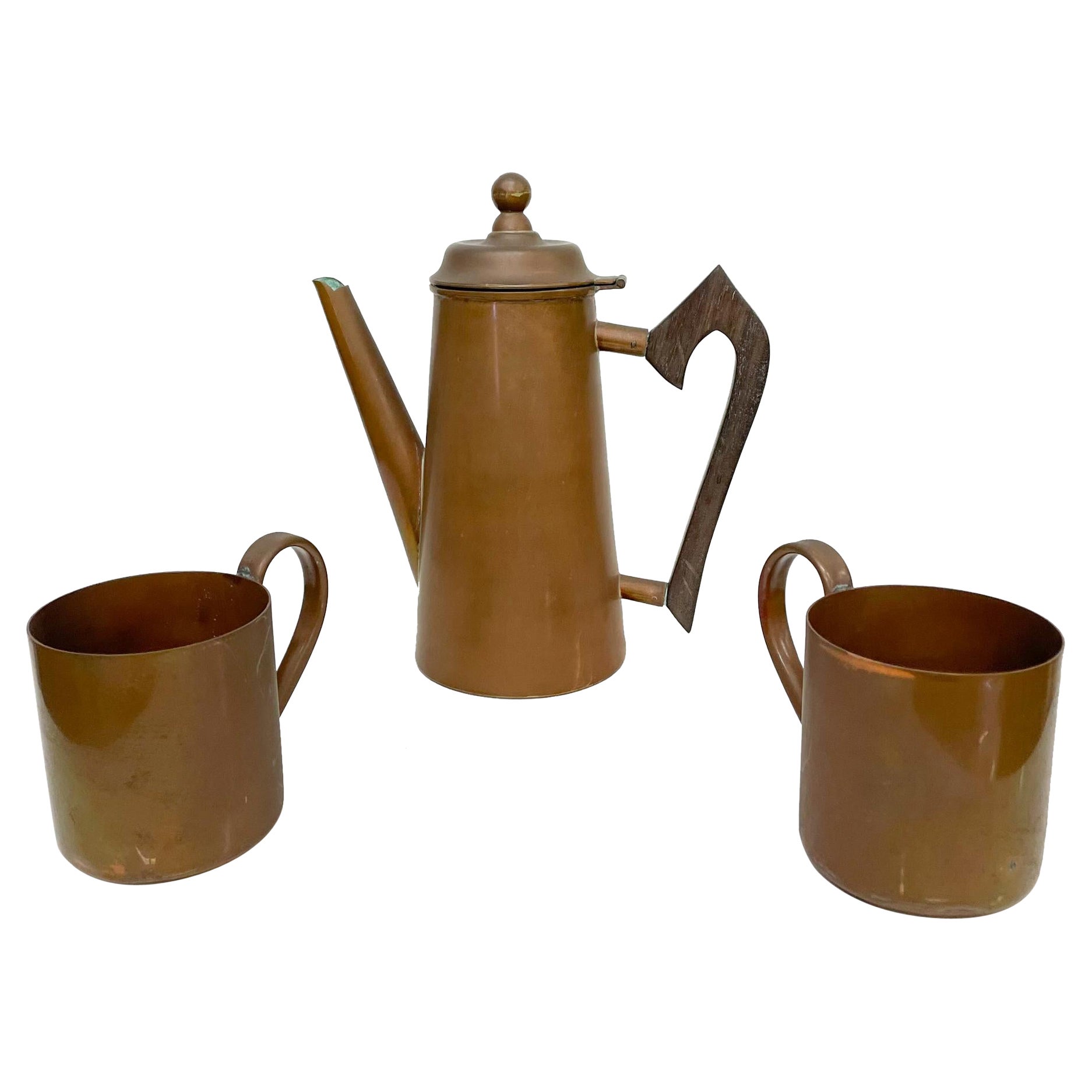 Mexico 1950s Peggy Page Copper Coffee Pot & Cup Set Sculptural Modernism