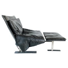 Used Leather Club Chair & Ottoman Saporiti Italia Attributed, Low Profile Oversized