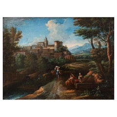 17th Century Roman Landscape Painting Oil on Canvas by Bloemen