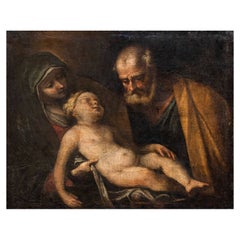 Peinture à l'huile sur toile de la famille Sainte du 17ème siècle par Montalto