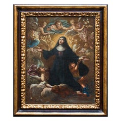 17th Century Ascension of St. Scholastica Painting Oil on Canvas