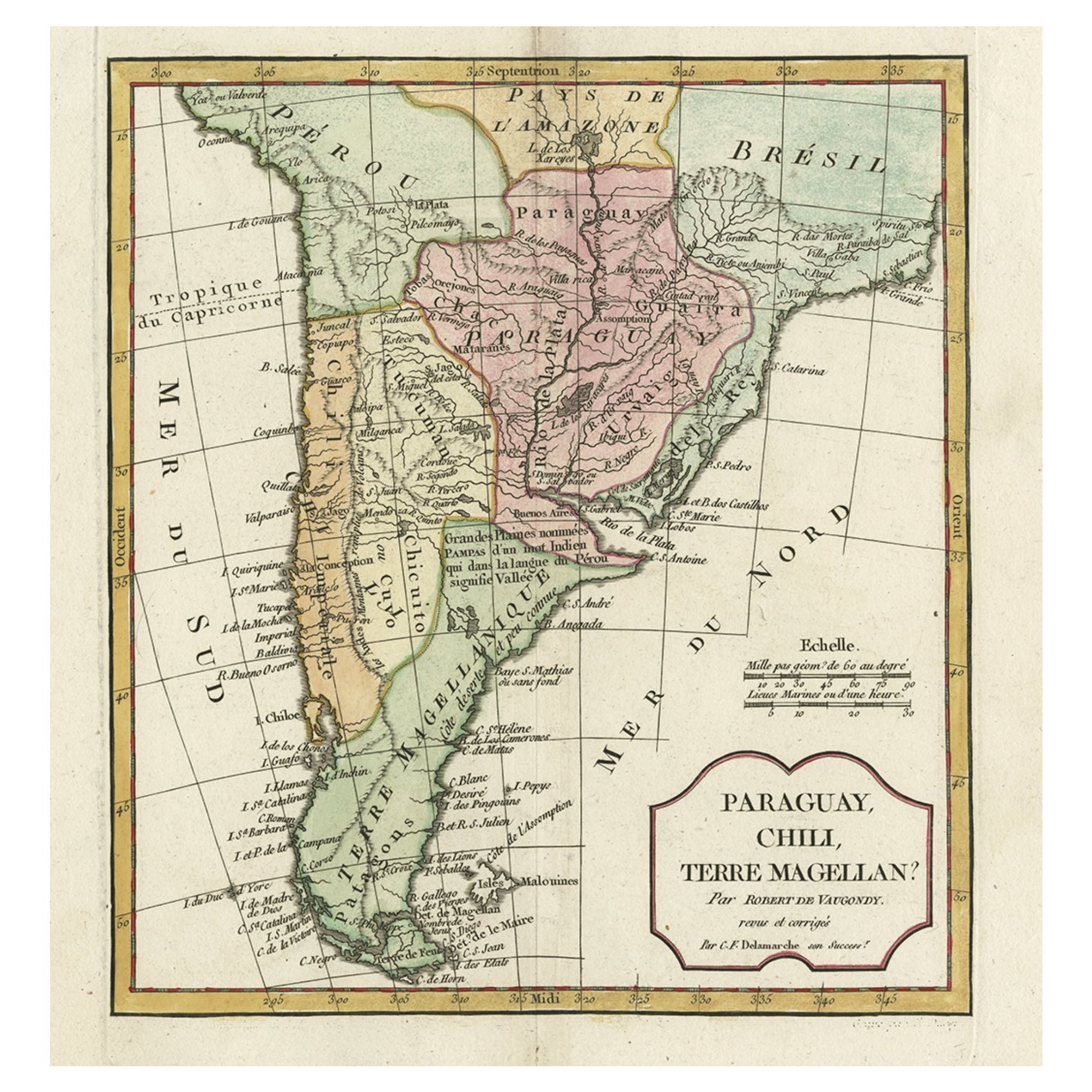 Decorative Antique Map of the Southern Part of South America, 1806 For Sale