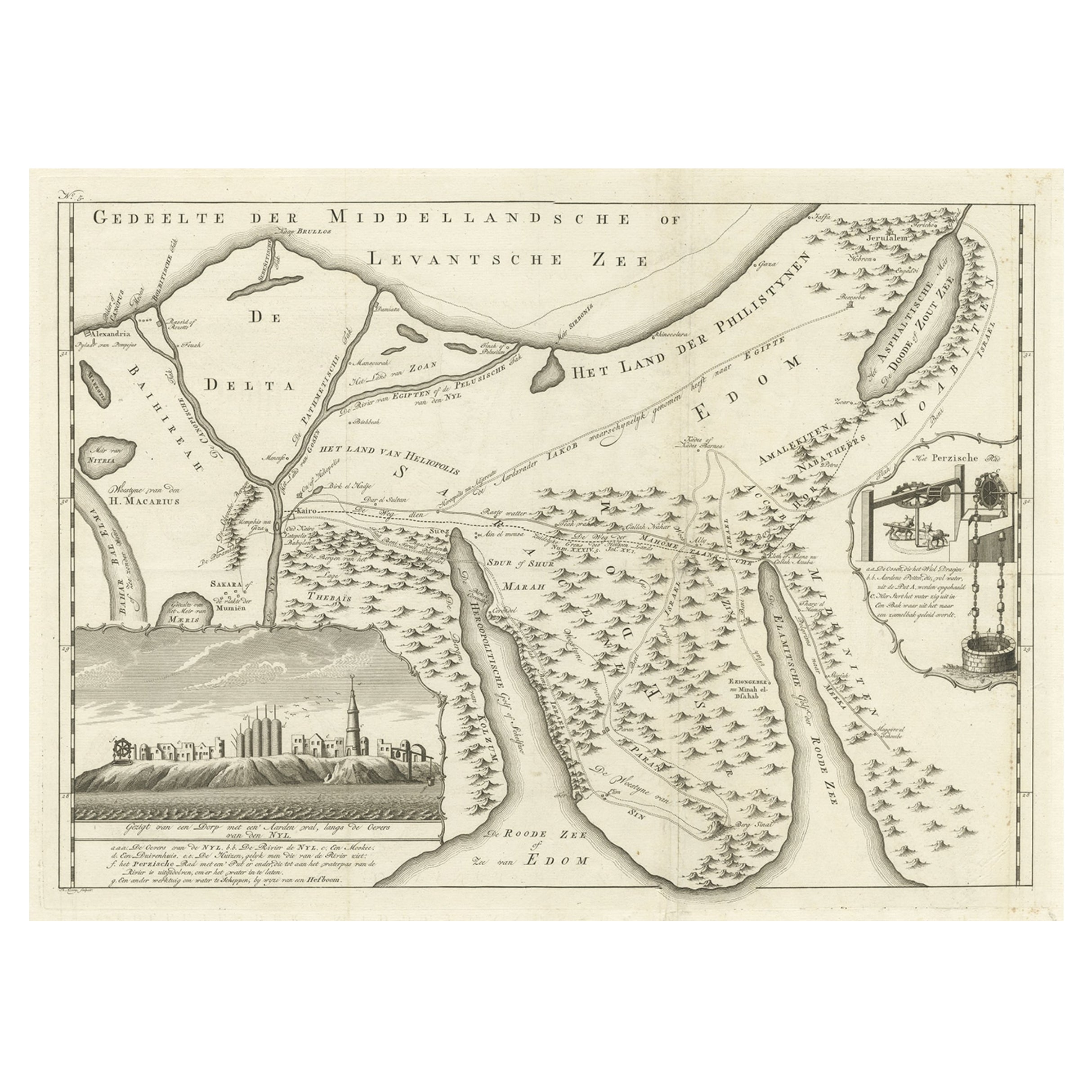 Old Map of the Sinai Peninsula Showing the Mediterranean and the Red Sea, 1773 For Sale