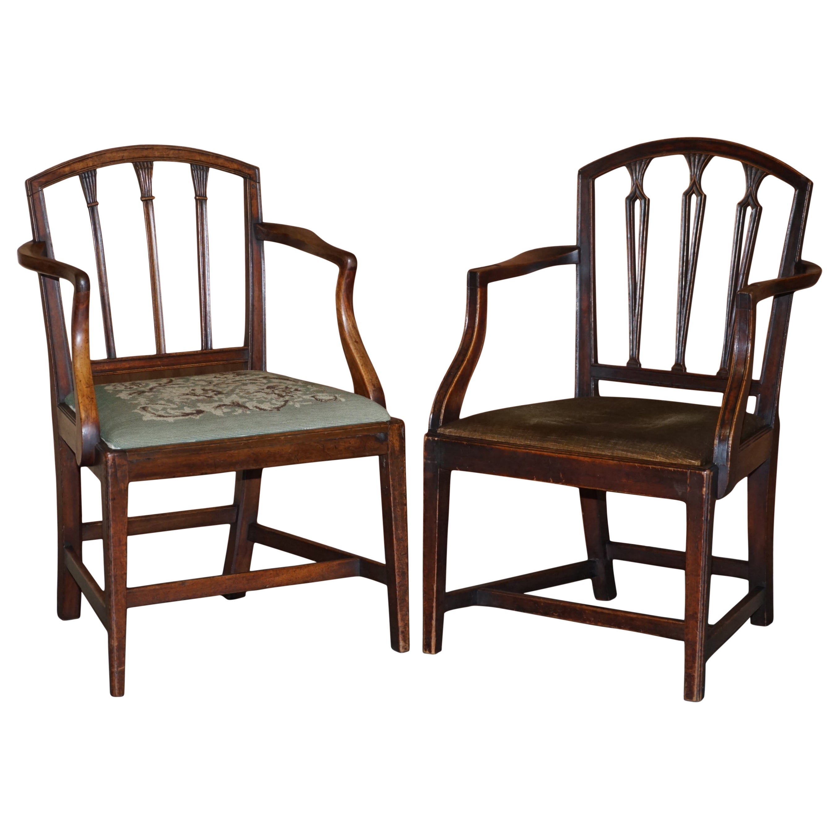 Antique Pair of Georgian Carved Armchairs circa 1780 Lovely Carvings Throughout For Sale