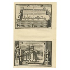 Antique Engraving of Circus Flaminius, a Circular Area in Ancient Rome, 1704