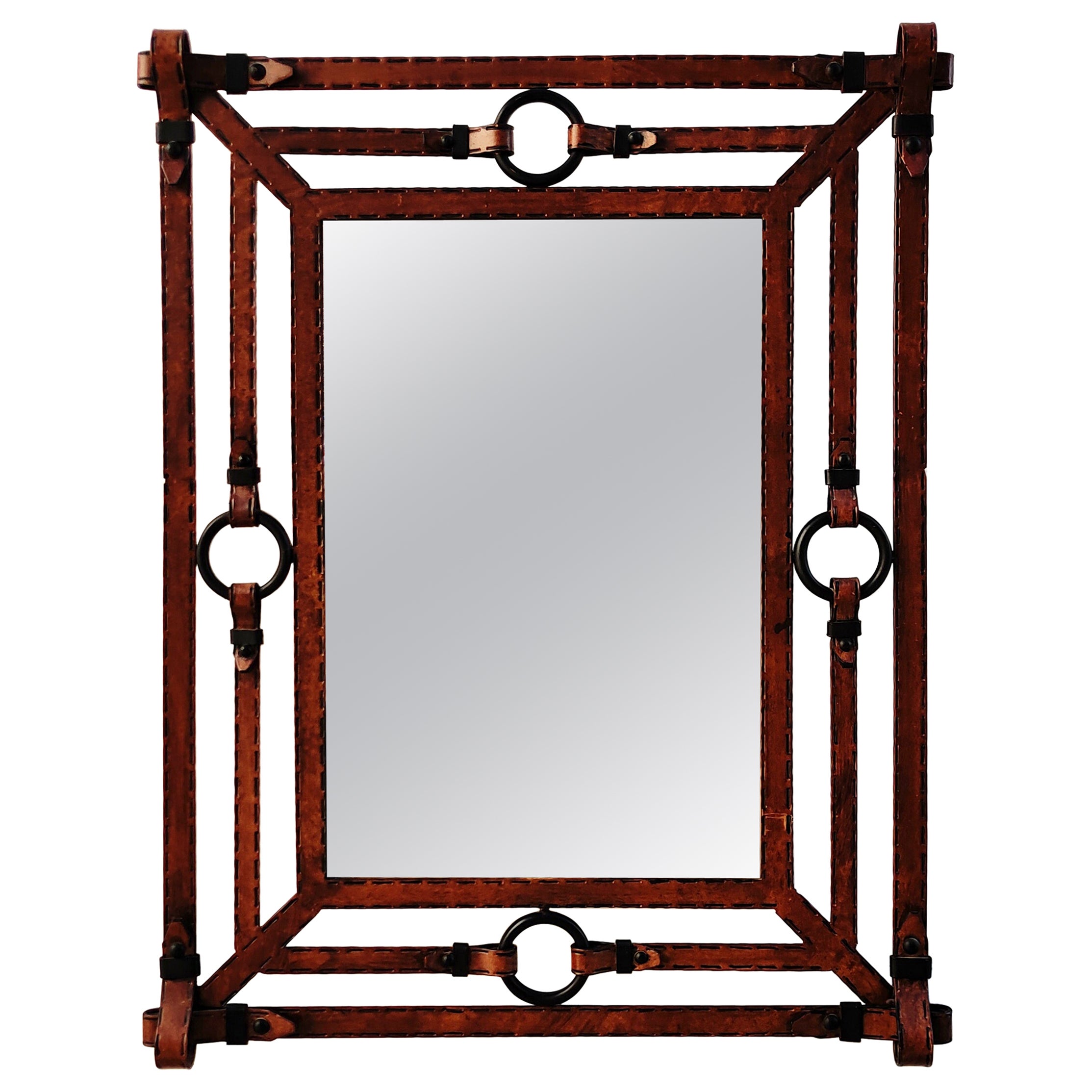 Large Iron Mirror Like Leather by Jean Pierre Ryckaert, France 1960s