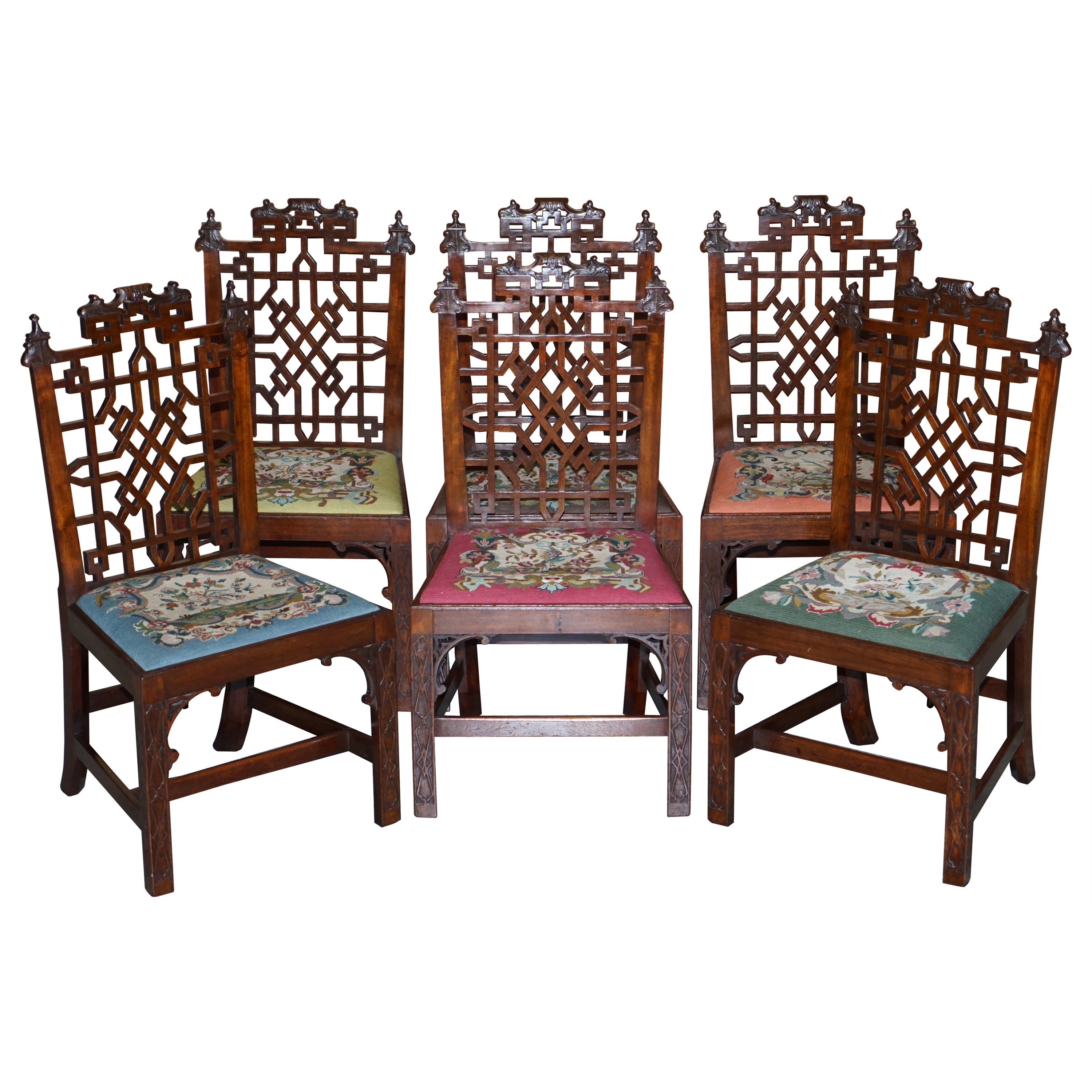 Six Imporatant George III 1760 Thomas Chippendale Chinese Pagoda Dining Chairs