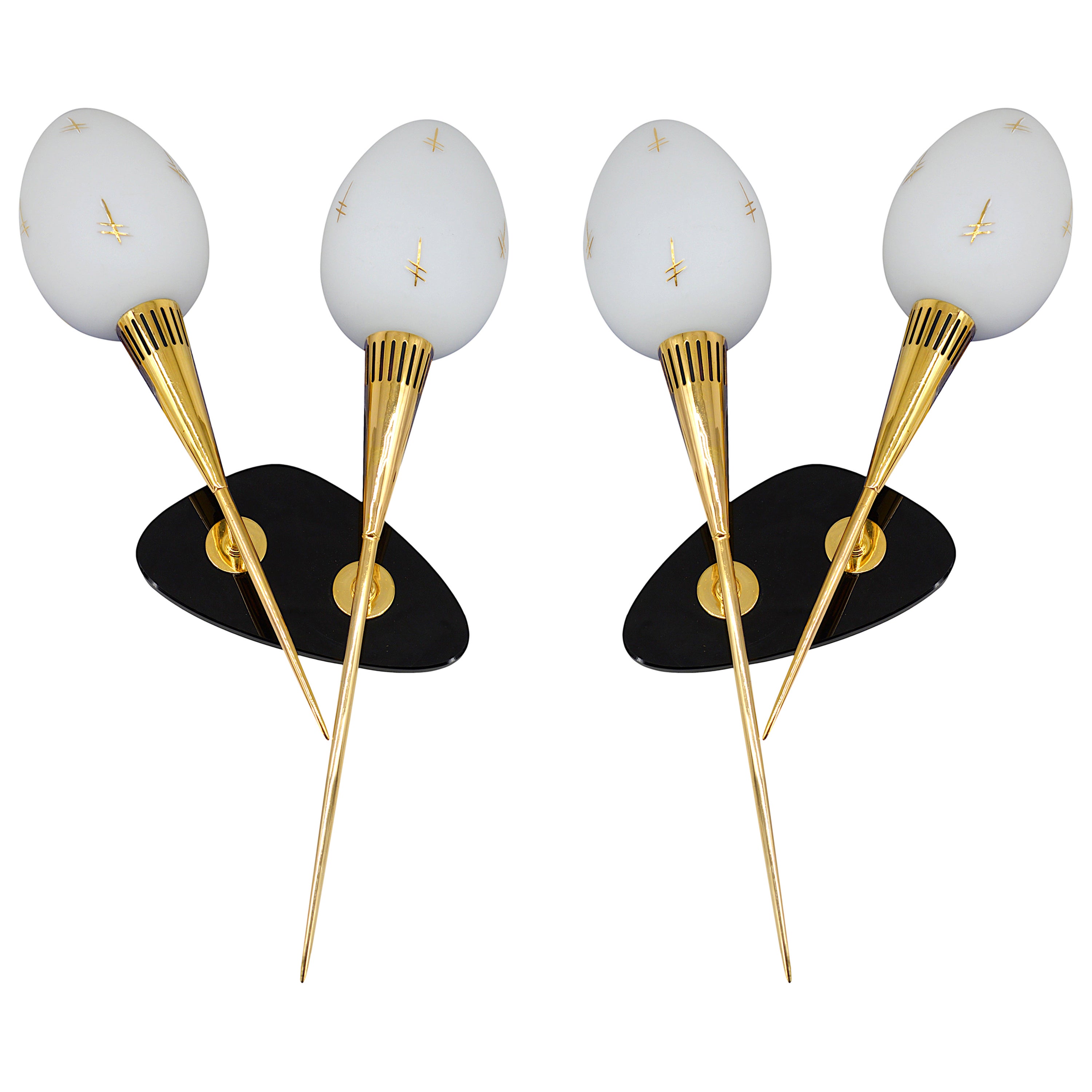 ARLUS Pair of Mid-Century Double Wall Sconces, 1950s