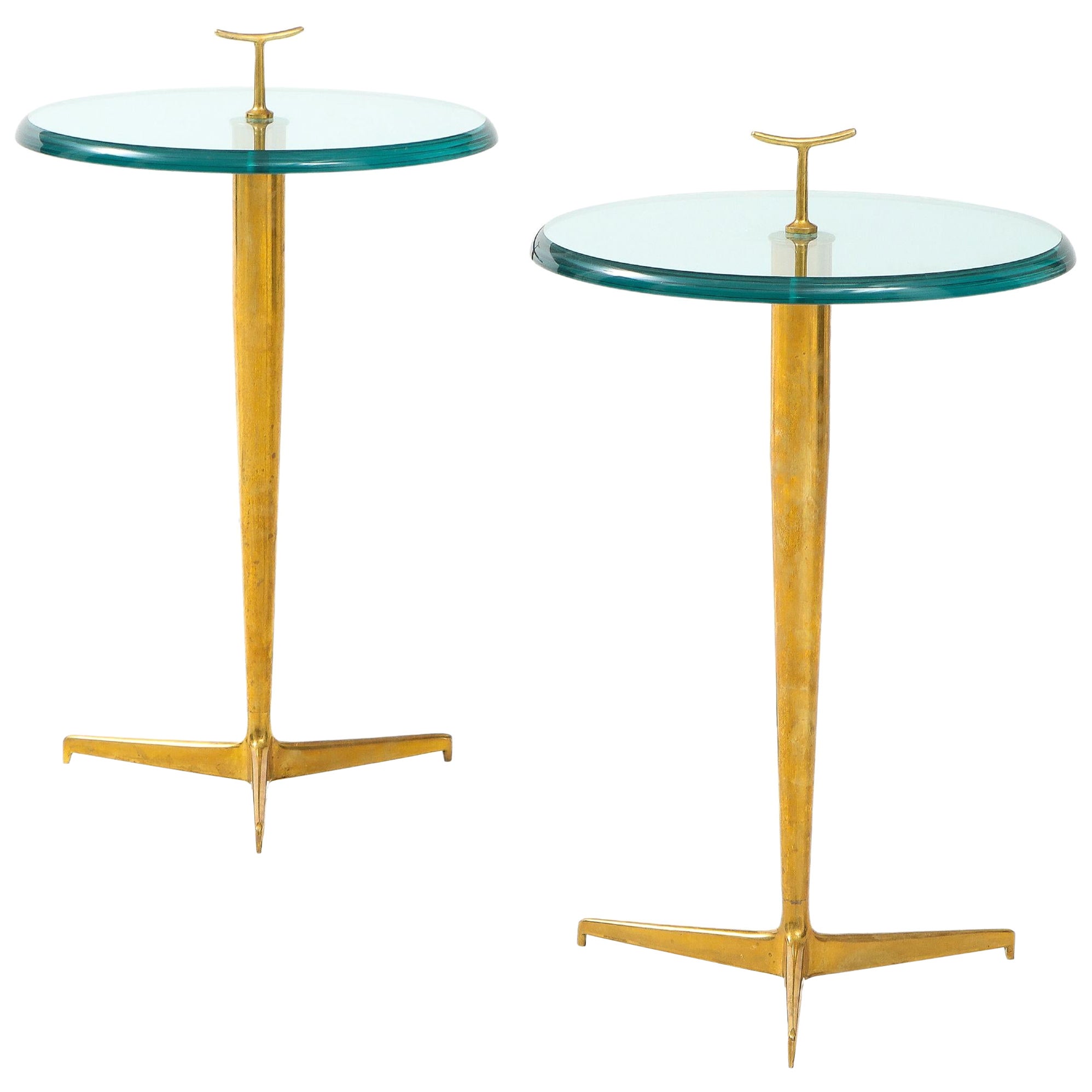 Contemporary Italian Pair of Side Tables in Glass and Brass