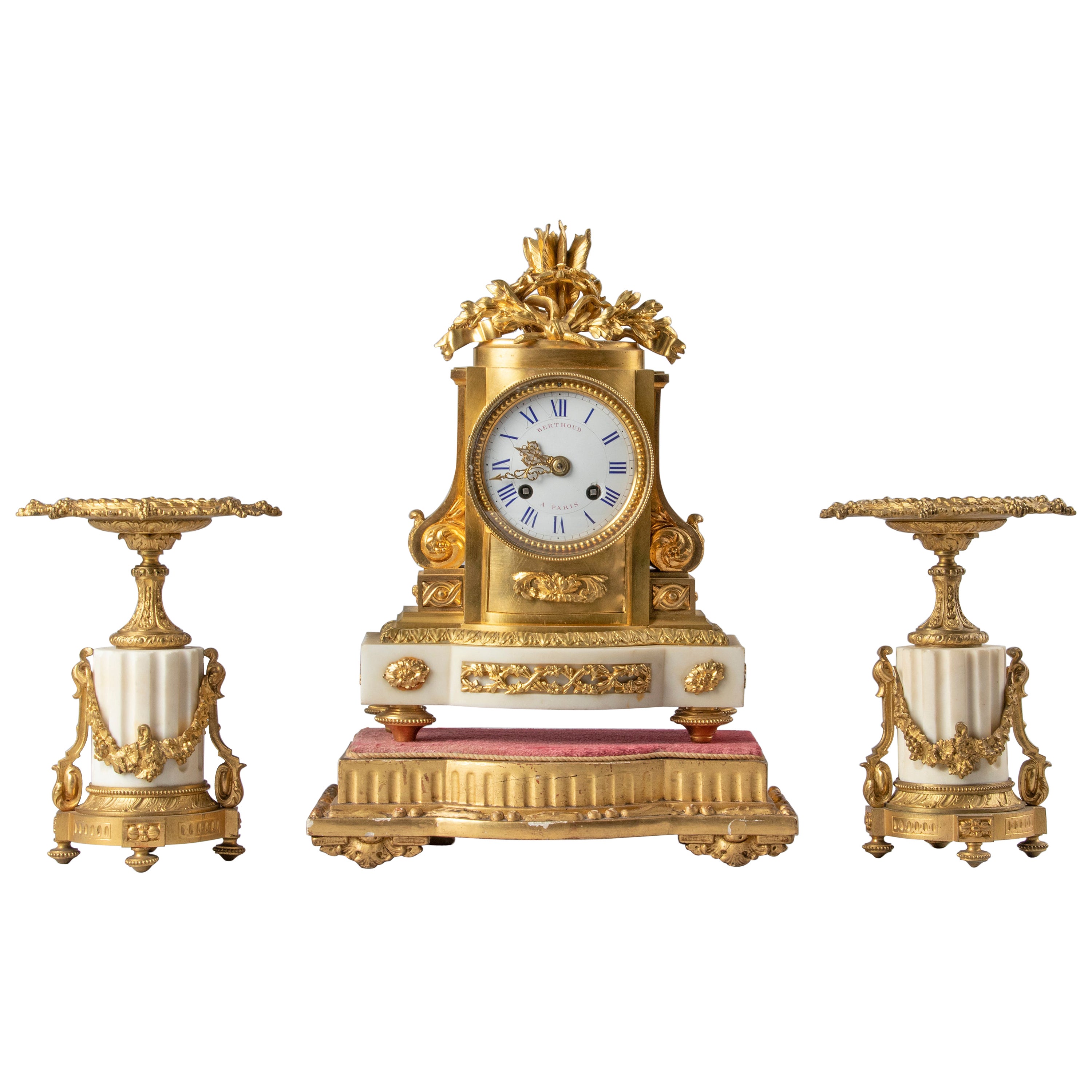 19th Century Louis XVI Style Ormolu Bronze Clockset