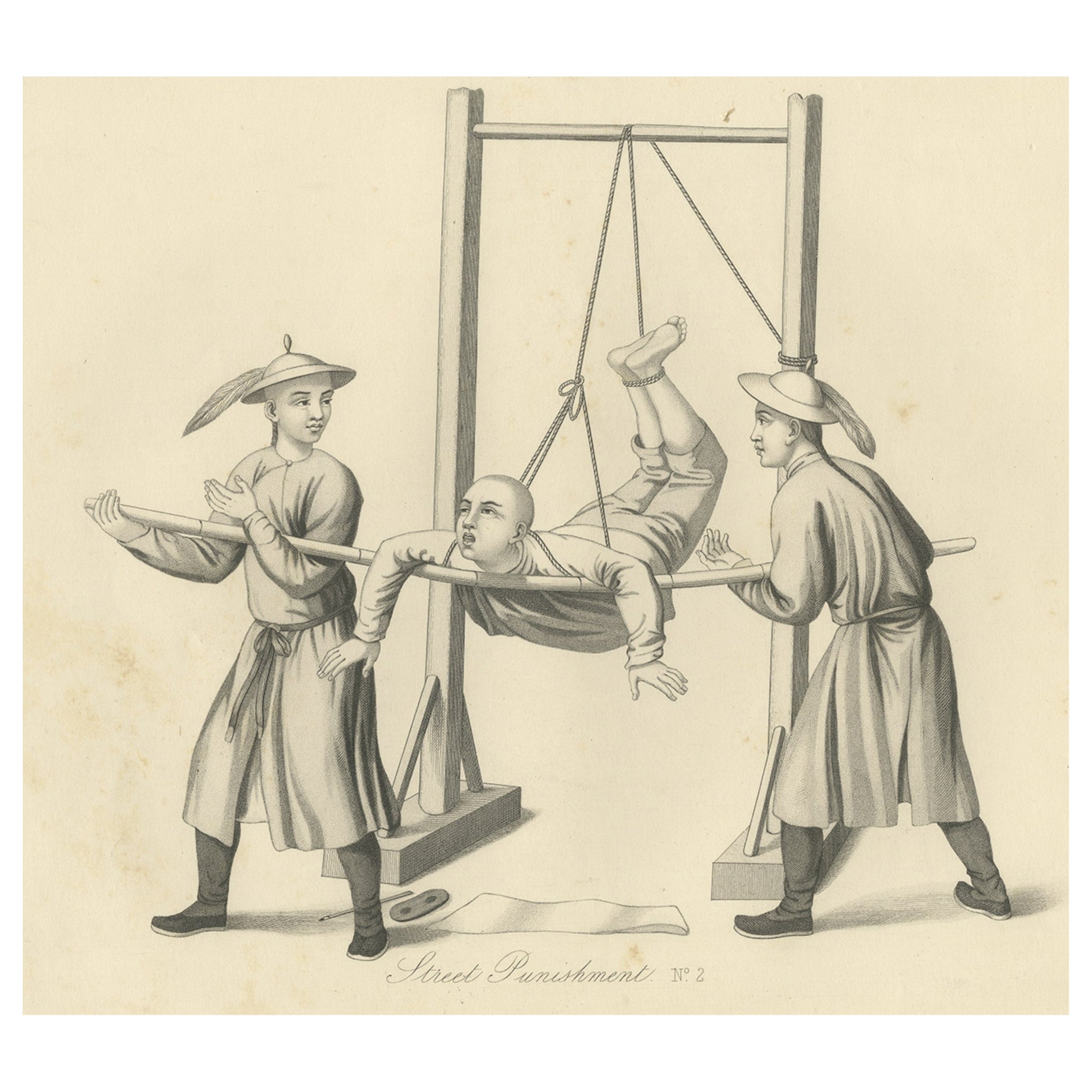 Antique Print of Chinese Street Punishments, 1859 For Sale