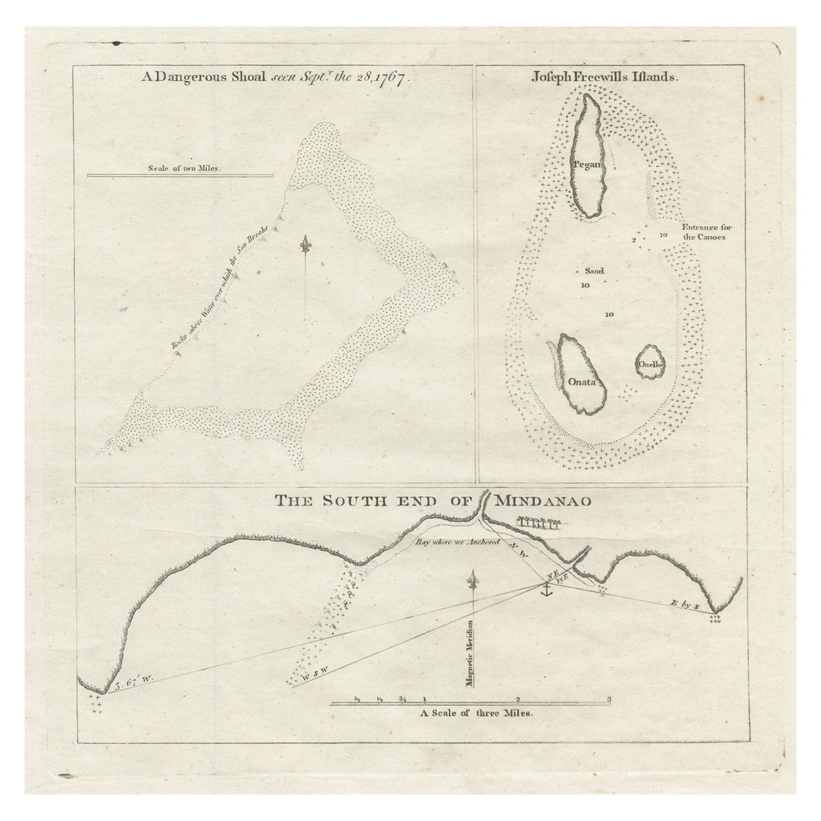 Carte rare des Philippines ; île de Joseph Freewills et Mindanao South End, 1773