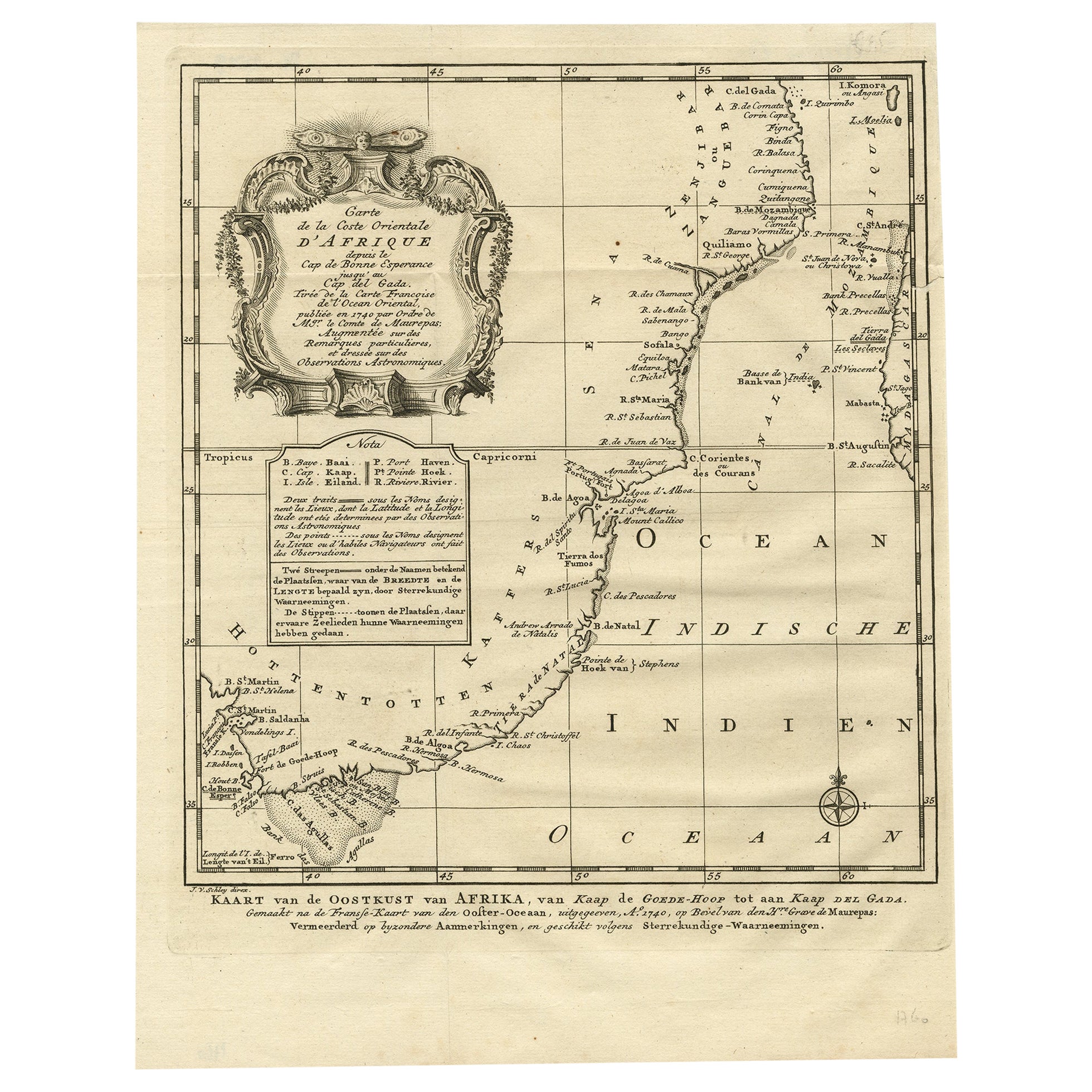 Original Detailed Antique Map of the East Coast of Africa, 1747 For Sale