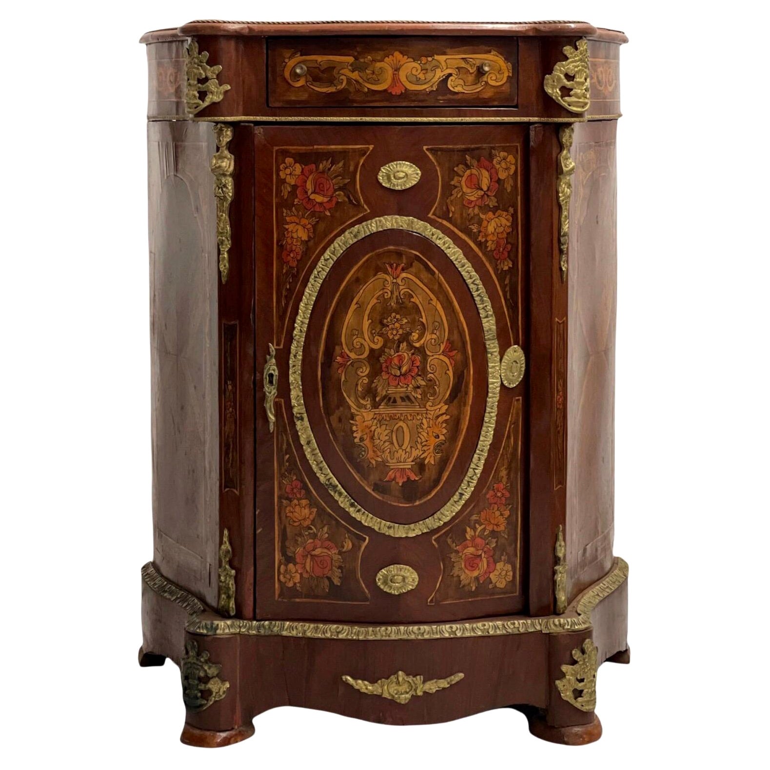 French Walnut Burl Veneer and Inlaid Height Cabinet