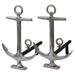 Antique Set of Nickel Plated Anchor Andirons