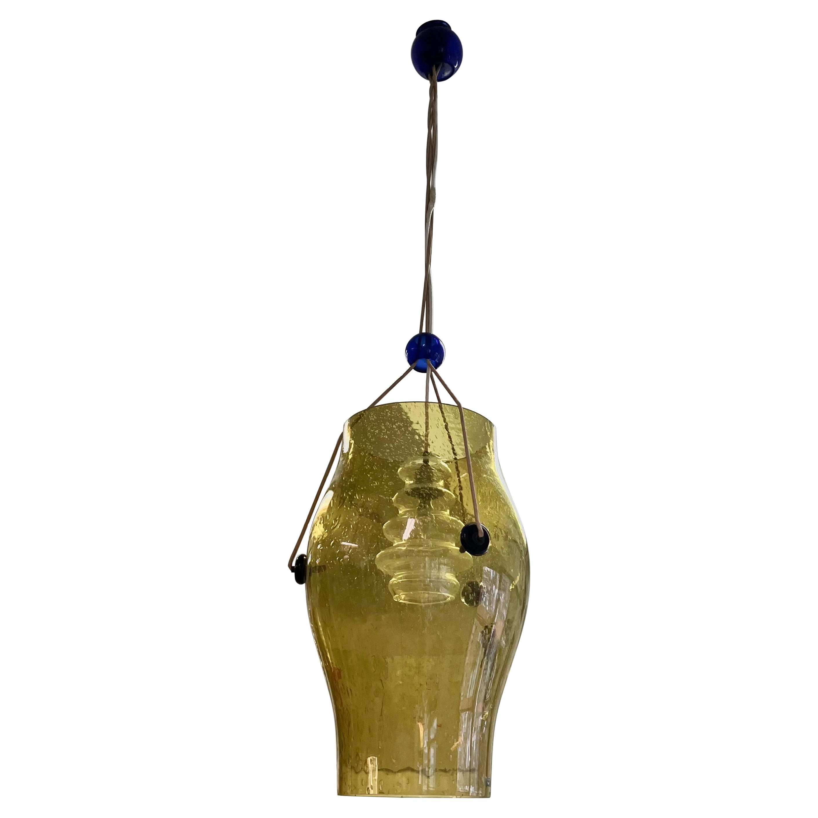 Italian Gold and Cobalt Blue Venetian / Murano Glass Chandelier by Vistosi, 1970 For Sale