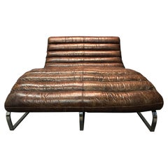 Contemporary RH Oviedo Distressed Leather Chrome Double Wide Chaise Lounge Chair