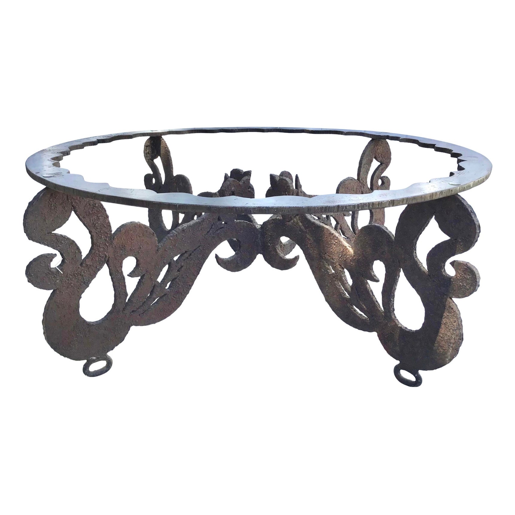 Brutalist Torch Cut Iron Glass Top Coffee Table
