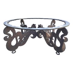 Brutalist Torch Cut Iron Glass Top Coffee Table
