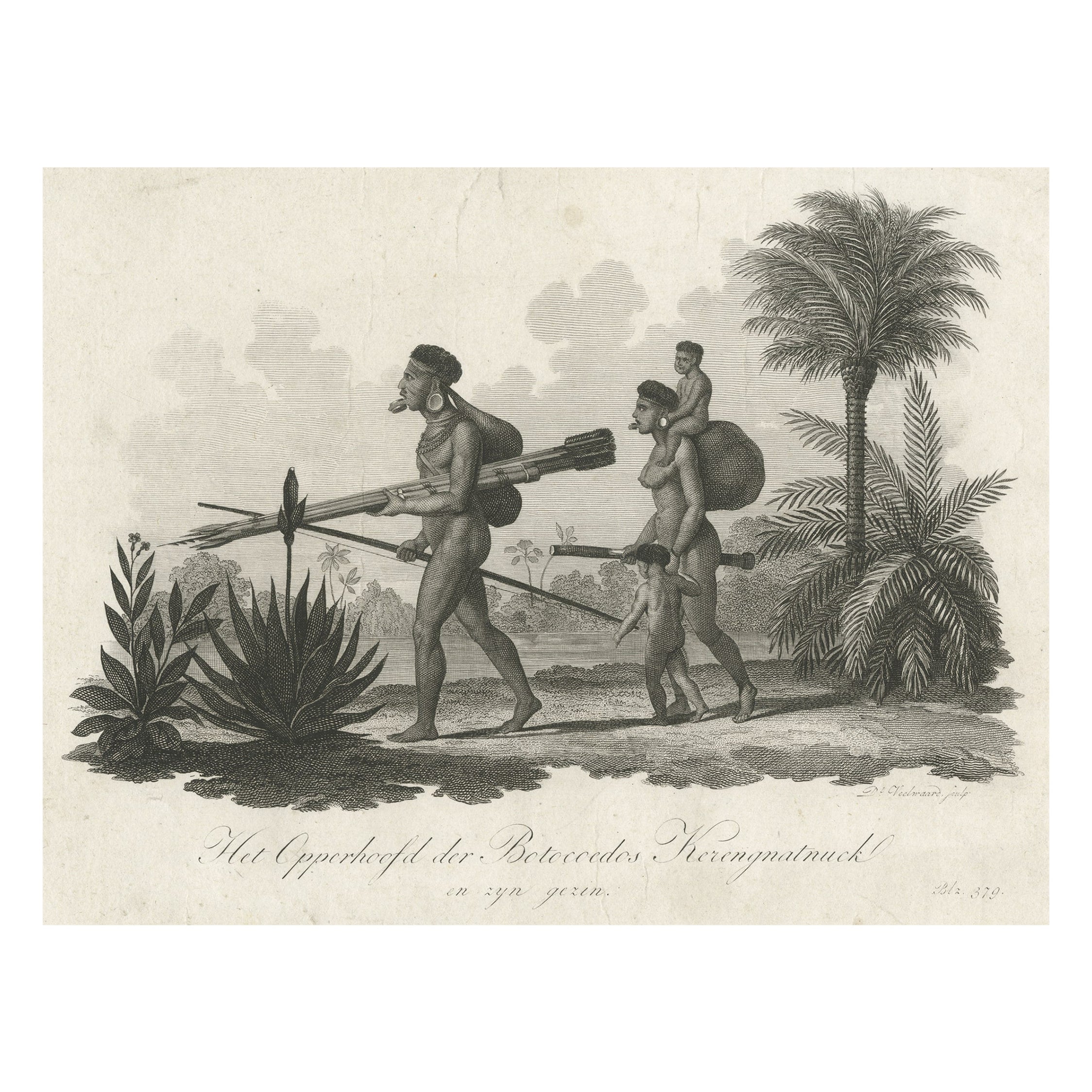 Old Print of The South American Botocudo Indian from Minas Gerais, Brasil, c1820 For Sale