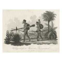 Antique Old Print of The South American Botocudo Indian from Minas Gerais, Brasil, c1820